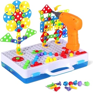 kidology electric drill screw tool set creative mosaic puzzle toy 203 pcs 3d creativity educational kit construction toy for kids birthday gift for girls amp boys