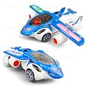 Kidology 2-in-1 Transforming Car Airplane Toy for Kids | Boosts Cognitive & Sensory Development | LED Lights Music & Projection | 360° Bump & Go Action | Gift for Boys & Girls, Blue