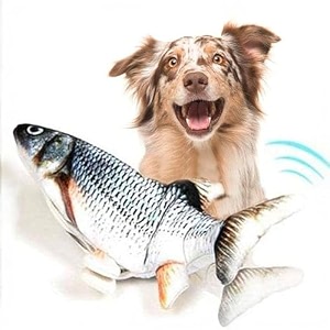 kidology floppy fish soft toy for dogs puppy chew amp kicker activated moving dog toy with usb-chargeable plush for indoor playing relaxing exercising