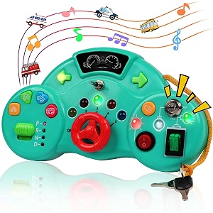 kidology montessori led busy board  sensory amp musical learning toy for toddlers car horn amp siren sounds key amp switch activities for fine motor amp cognitive development  portable travel toy - green