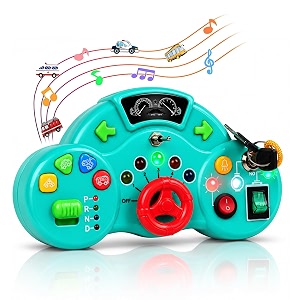 kidology montessori busy board steering wheel toy for kids 3 years  pretend play car dashboard with lights sounds key buttons switches amp levers  sensory activity amp travel toy for boys amp girls