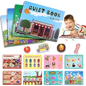 kidology montessori busy book for kids to develop learning skills  montessori quiet book for kids preschool learning travel toys sensory toddler interactive activities book pack of 4