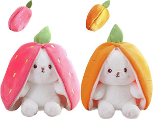kidology plush toy pillow reversible bunny soft toy for kids  - 35 cm carrot strawberry
