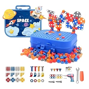 kidology electric drill screw tool set creative mosaic puzzle toy 203 pcs 3d creativity educational kit construction toy for kids birthday gift for girls amp boys