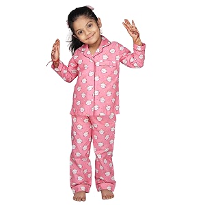 cotton cute sleepwear for girls  charming printed pajama set  full sleeves kurta pajama set