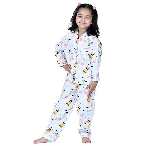 cotton cute sleepwear for girls  charming printed pajama set  full sleeves kurta pajama set