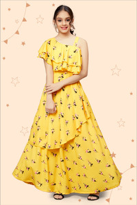 kidotsav girls maxifull length party dress yellow short sleeve