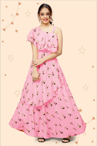 kidotsav girls maxifull length party dress pink short sleeve