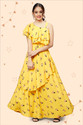 Kidotsav Girls Maxi/Full Length Party Dress (Yellow, Short Sleeve)