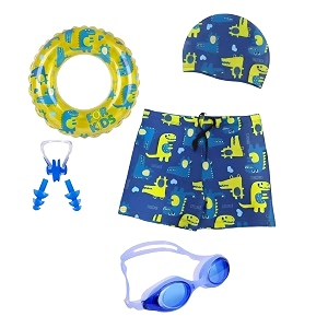 kids 6-in-1 water activity kit with trunks silicone cap anti-fog goggles swim tube nose clip amp earplugs swim set for boys pool beach