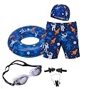 Kids 6-in-1 Water Activity Kit with Trunks, Silicone Cap, Anti-Fog Goggles, Swim Tube, Nose Clip &amp; Earplugs –Swim Set for Boys Pool, Beach