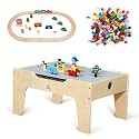 Kids All-in-One Activity Play Table w/Building Bricks & Train Tracks