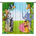 Kids Animal Curtains W42 x L63 Inch Rod Pocket Jungle Safari Wildlife Zoo Elephant Giraffe Lion Print Pattern Privacy Fabric Window Drapes for Boys Bedroom Nursery Baby Playroom 2 Panels