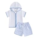 Kids Baby Boy Girl Swim Cover Up Toddler Seersucker Swim Trunks and Short Sleeve Coverup Beach Bathing Suit Swimwear (Blue, 12-18 Months)