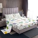 Kids Baby Dragon Bedding Twin Size Animal 3 Pieces Sheet With 16 Inch Deep Pockets for Boys Girls Bedroom Decor Cartoon Wildlife Bed Sheets Set Soft Microfiber Women Men White Green With 1 Pillow Case