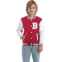 Kids Baseball Jacket Letter Print Boys Girls Varsity Coat Casual Lightweight School Uniform With Button