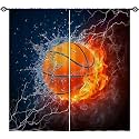 Kids Basketball Curtains W42 x L63 Inch Rod Pocket Sports Fire Ball Water Flame Thunder Lightning Print Pattern Privacy Fabric Window Drapes for Boys Bedroom Nursery Baby Playroom 2 Panels