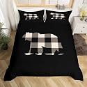 Kids Bear Bedding Set Wild Animal Duvet Cover for Boys Children Teens Bedroom Decor Rustic Cabin Country Comforter Cover Set Nature Wildlife Bear Black Bedspread Cover King Size with 2 Pillow Case