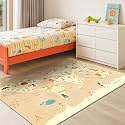 Kids Bedroom Rug with World Map &amp; Animals – 4x6 Educational Washable Area Rug for Playroom, Cute Global Animal, Featuring Continents &amp; Native Wildlife Carpet for Dorm or Classroom - Soft Beige