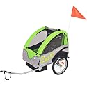 Kids Bike Trailer Heavy Steel Frame Kids' Bicycle Trailer ，Tow Behind Bike Trailer for Toddlers ，Foldable with Safety Flag ，Load 30 Kg ，Grey and Green