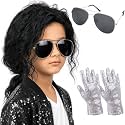 Kids Black Ponytail Wig with Glasses & Gloves for 80s Disco Rock Costume