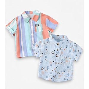 Kids Boys Shirt Printed Checkered and Floral