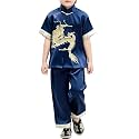 Kids Boys Traditional Chinese Kung Fu Outfit Embroidery Dragon Tang Uniform Martial Arts Suits