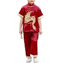 Kids Boys Traditional Chinese Kung Fu Outfit Embroidery Dragon Tang Uniform Martial Arts Suits