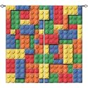 Kids Building Block Toy Curtains W42 x L63 Inch Rod Pocket Nursery Abstract Contour Colorful Plastic Toy Brick Geometric Print Pattern Window Drapes for Boys Girls Bedroom Playroom 2 Panels