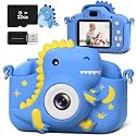 GREENKINDER Kids Camera, Dinosaur Toddler Digital Camera for Boys Girls, Christmas Birthday Gifts, Selfie 1080P Camera for 3 4 5 6 7 8 9 Years Old Toys Dark Blue