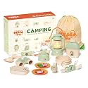 Kids Camping Play Set with Pretend Food Toys, Binoculars, Oil Lantern, Stove, Watch, Storage Bag, Camping Gear Tools, Indoor Outdoor Adventure Toys Gifts for Toddler Boys Girls Age 4 5 6 7 8