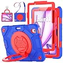 Kids Case for iPad Air 11 Inch M3 2025/M2 2024 (Air 6th Generation): Shockproof Protective Case with 360° Rotating Handle &amp; Stand- Screen Protector- Shoulder Strap- Pencil Holder, Blue/Red