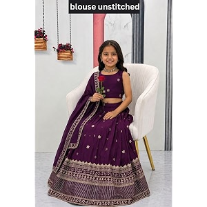 Kids Chiffon Lehenga Choli Embroidered Elephant and