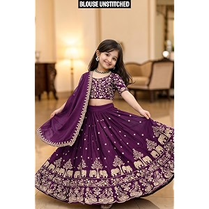 Kids Chiffon Lehenga Choli Embroidered Elephant and