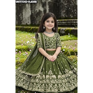 Kids Chiffon Lehenga Choli Embroidered Elephant and