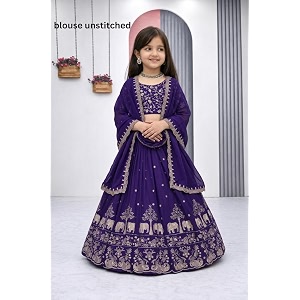 Kids Chiffon Lehenga Choli Embroidered Elephant and