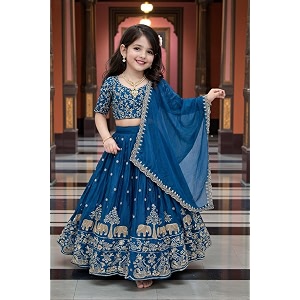 Kids Chiffon Lehenga Choli Embroidered Elephant and