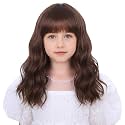 Kids Chocolate Brown Wig with Bangs Short Curly Wavy Child WIg Light Brown Wigs 14 inches Chocolate Wigs for Girls