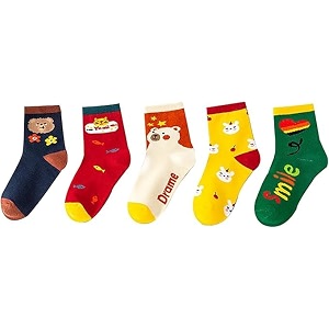 kids cotton socks pack of 5 cartoon designs ages 3-5 years unisex