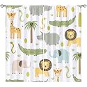 Kids Curtains Rod Pocket Animal Safari Hippo Crocodile Lion Elephant Giraffe Woodland Zoo Print Pattern Window Drapes for Boys Girls Nursery Baby Bedroom Playroom W42 x L63 Inch 2 Panels