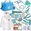 Kids Dentist Play Set, 48 Pcs Doctor Kit for Toddlers 3-5, Pretend Playset for Toddlers with Medical Bag, Stethoscope and Removable Teeth, Educational Wooden Medical Kit for Boys Girls