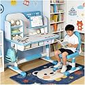Kids Desk and Chair Set for 3-12, Adjustable Height Study Table Chair with Storage Drawers, Bookstand, Widened Desktop, Ergonomic Desk Chairs for Boys Girls (Blue1)