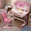 Kids Desk and Chair Set, Height Adjustable Kids Study Table for 6-12