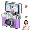 Kids Digital Camera, Mini Digital Camera with 1.47 in LCD Screen, 1080P HD Video Mini Retro Camera with Built-in Flash, 64GB Memory, Wide Angle Lens, Portable Keychain Camera for Travel (Purple)