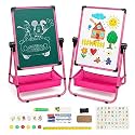 Kids Easel Board for 2-12 Years Old Double Sided Drawing Board for Kids Height Adjustable Folding Magnetic Whiteboard 360 Degree Rotating Kids Table (Pink)