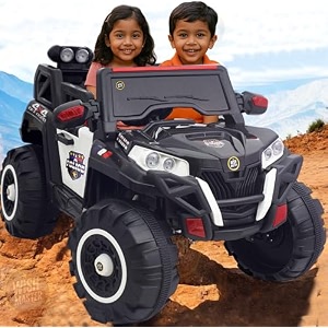 wishmaster 4x4 battery operated ride-on jeep for kids  dual motor led lights music system remote control  electric jeep for boys amp girls  4 motor jeep 28 years black