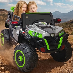 wishmaster kids electric ride on driving jeep 4x4 battery operated toy vehicle  4  1 motor  manual drive  remote control  mobile app with 1 year warranty greygreen