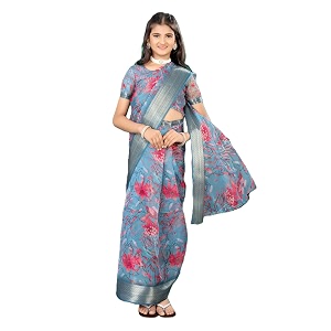 girl39s ready to wear organza floral printed saree with unstitched blouse piece  kids ethnic traditional saree for baby girls festival wedding party outfit