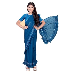 kids ethnic wine saree for girls with unstitched blouse  floral embroidered ready to wear saree  lightweight traditional dress for festive