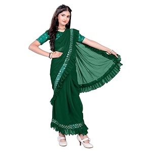 kids ethnic wine saree for girls with unstitched blouse  floral embroidered ready to wear saree  lightweight traditional dress for festive